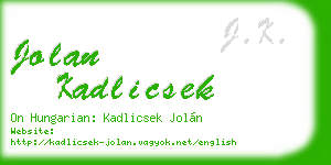 jolan kadlicsek business card